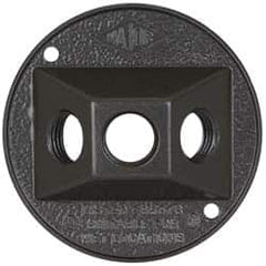 Cooper Crouse-Hinds - 3 Outlet, 1/2" Hole Diam, Powder Coat Finish, Round Noncorrosive Weatherproof Box Cover - 4-1/2" Wide x 9/16" High, Wet Locations, Aluminum, UL Listed - Exact Tooling