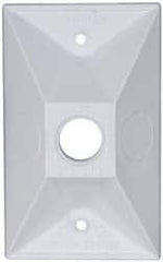 Cooper Crouse-Hinds - 1 Outlet, 1/2" Hole Diam, Powder Coat Finish, Rectangle Noncorrosive Weatherproof Box Cover - 4-1/2" Long x 2-3/4" Wide x 7/8" High, Wet Locations, Aluminum, UL Listed - Exact Tooling