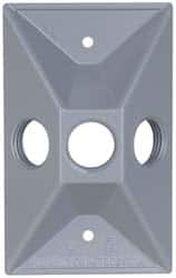 Cooper Crouse-Hinds - 3 Outlet, 1/2" Hole Diam, Powder Coat Finish, Rectangle Noncorrosive Weatherproof Box Cover - 4-5/8" Long x 2-7/8" Wide x 1-1/16" High, Wet Locations, Aluminum, UL Listed - Exact Tooling