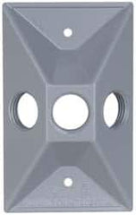 Cooper Crouse-Hinds - 3 Outlet, 1/2" Hole Diam, Powder Coat Finish, Rectangle Noncorrosive Weatherproof Box Cover - 4-5/8" Long x 2-7/8" Wide x 1-1/16" High, Wet Locations, Aluminum, UL Listed - Exact Tooling