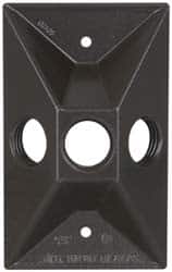 Cooper Crouse-Hinds - 3 Outlet, 1/2" Hole Diam, Powder Coat Finish, Rectangle Noncorrosive Weatherproof Box Cover - 4-5/8" Long x 2-7/8" Wide x 1-1/16" High, Wet Locations, Aluminum, UL Listed - Exact Tooling