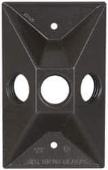 Cooper Crouse-Hinds - 3 Outlet, 1/2" Hole Diam, Powder Coat Finish, Rectangle Noncorrosive Weatherproof Box Cover - 4-5/8" Long x 2-7/8" Wide x 1-1/16" High, Wet Locations, Aluminum, UL Listed - Exact Tooling
