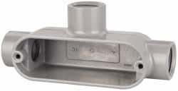 Cooper Crouse-Hinds - Form 5, T Body, 1/2" Trade, IMC, Rigid Aluminum Conduit Body - Oval/Rectangle, 4.82" OAL, 4.35 cc Capacity, Silver - Exact Tooling