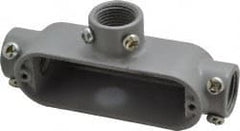Cooper Crouse-Hinds - Form 5, T Body, 1/2" Trade, EMT, IMC, Rigid Aluminum Conduit Body - Rectangle, 4.82" OAL, 4.35 cc Capacity, Gray - Exact Tooling