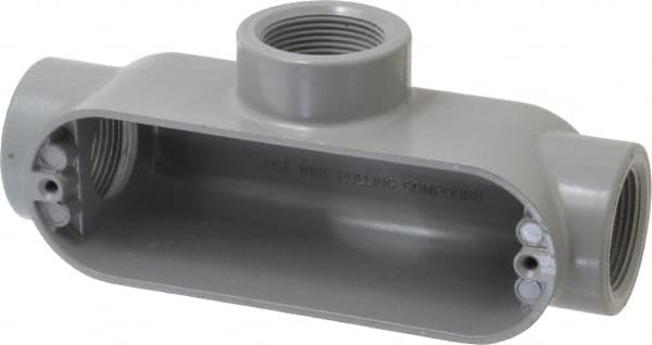 Cooper Crouse-Hinds - Form 5, T Body, 1-1/4" Trade, IMC, Rigid Aluminum Conduit Body - Oval/Rectangle, 8.45" OAL, 33.1 cc Capacity, Silver - Exact Tooling