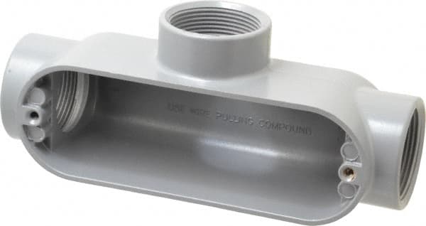 Cooper Crouse-Hinds - Form 5, T Body, 1-1/2" Trade, IMC, Rigid Aluminum Conduit Body - Oval/Rectangle, 8.45" OAL, 33.1 cc Capacity, Silver - Exact Tooling
