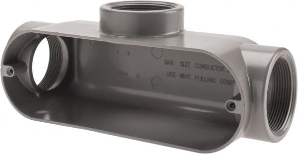 Cooper Crouse-Hinds - Form 5, T Body, 2" Trade, IMC, Rigid Aluminum Conduit Body - Oval/Rectangle, 10.71" OAL, 67 cc Capacity, Silver - Exact Tooling