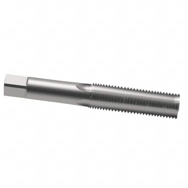 Interstate - 5/8-11 UNC 3B 4 Flute Bright Finish High Speed Steel Straight Flute Standard Hand Tap - Plug, Left Hand Thread, 3-13/16" OAL, H3 Limit, Oversize - Exact Tooling