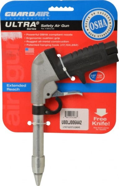 Guardair - 120 Max psi Whisper Jet Pistol Grip Blow Gun - 3/8 NPT, 6" Tube Length, Aluminum - Exact Tooling