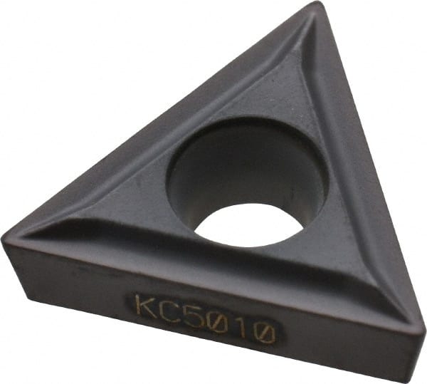 Kennametal - TCMT21.50.5 LF Grade KC5010 Carbide Turning Insert - TiAlN Finish, 60° Triangle, 1/4" Inscr Circle, 3/32" Thick, 0.008" Corner Radius - Exact Tooling