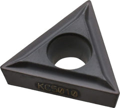 Kennametal - TCMT21.50.5 LF Grade KC5010 Carbide Turning Insert - TiAlN Finish, 60° Triangle, 1/4" Inscr Circle, 3/32" Thick, 0.008" Corner Radius - Exact Tooling