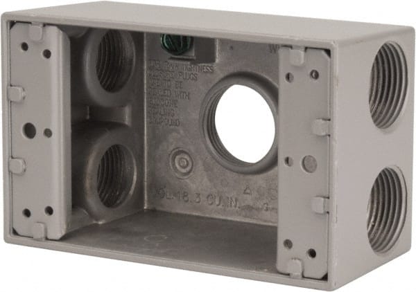 Cooper Crouse-Hinds - 1 Gang, (5) 3/4" Knockouts, Aluminum Rectangle Outlet Box - 4-9/16" Overall Height x 2-7/8" Overall Width x 2" Overall Depth, Weather Resistant - Exact Tooling