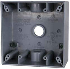Cooper Crouse-Hinds - 2 Gang, (3) 1/2" Knockouts, Aluminum Rectangle Outlet Box - 4-9/16" Overall Height x 4-5/8" Overall Width x 2-1/16" Overall Depth, Weather Resistant - Exact Tooling