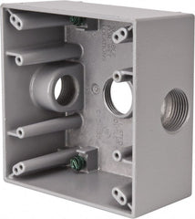 Cooper Crouse-Hinds - 2 Gang, (3) 3/4" Knockouts, Aluminum Rectangle Outlet Box - 4-9/16" Overall Height x 4-5/8" Overall Width x 2-1/16" Overall Depth, Weather Resistant - Exact Tooling