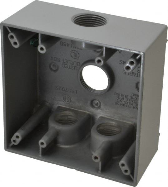 Cooper Crouse-Hinds - 2 Gang, (4) 3/4" Knockouts, Aluminum Rectangle Outlet Box - 4-9/16" Overall Height x 4-5/8" Overall Width x 2-1/16" Overall Depth, Weather Resistant - Exact Tooling