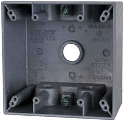 Cooper Crouse-Hinds - 2 Gang, (5) 1/2" Knockouts, Aluminum Square Outlet Box - 4-1/2" Overall Height x 4-1/2" Overall Width x 2-21/32" Overall Depth, Weather Resistant - Exact Tooling