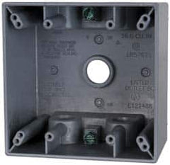 Cooper Crouse-Hinds - 2 Gang, (5) 1/2" Knockouts, Aluminum Square Outlet Box - 4-1/2" Overall Height x 4-1/2" Overall Width x 2-21/32" Overall Depth, Weather Resistant - Exact Tooling