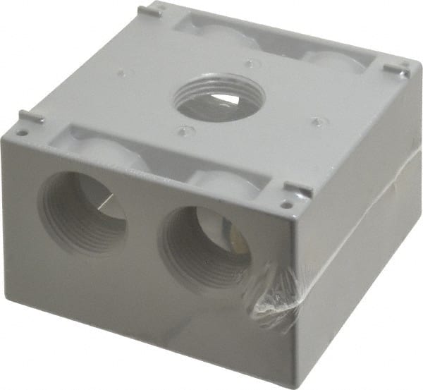 Cooper Crouse-Hinds - 2 Gang, (5) 1" Knockouts, Aluminum Square Outlet Box - 4-1/2" Overall Height x 4-1/2" Overall Width x 2-21/32" Overall Depth, Weather Resistant - Exact Tooling