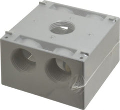 Cooper Crouse-Hinds - 2 Gang, (5) 1" Knockouts, Aluminum Square Outlet Box - 4-1/2" Overall Height x 4-1/2" Overall Width x 2-21/32" Overall Depth, Weather Resistant - Exact Tooling
