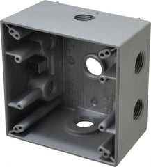 Cooper Crouse-Hinds - 2 Gang, (7) 1/2" Knockouts, Aluminum Square Outlet Box - 4-1/2" Overall Height x 4-1/2" Overall Width x 2-21/32" Overall Depth, Weather Resistant - Exact Tooling