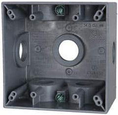 Cooper Crouse-Hinds - 2 Gang, (7) 3/4" Knockouts, Aluminum Square Outlet Box - 4-1/2" Overall Height x 4-1/2" Overall Width x 2-21/32" Overall Depth, Weather Resistant - Exact Tooling