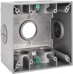 Cooper Crouse-Hinds - 2 Gang, (7) 1" Knockouts, Aluminum Square Outlet Box - 4-1/2" Overall Height x 4-1/2" Overall Width x 2-21/32" Overall Depth, Weather Resistant - Exact Tooling