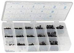Precision Brand - 375 Piece, M3x0.50 to M8x1.25, Alloy Steel Set Screw Assortment - Hex Head, Hex Drive, 3 to 16mm Long - Exact Tooling