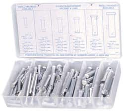 Precision Brand - 83 Piece, 3/16 to 1/2" Pin Diam, Clevis Pin Assortment - 1 to 2" Long, Steel, Zinc Plated - Exact Tooling
