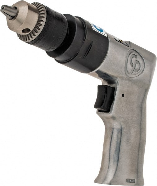 Chicago Pneumatic - 3/8" Keyed Chuck - Pistol Grip Handle, 2,400 RPM, 1.94 LPS, 4.1 CFM, 0.5 hp, 90 psi - Exact Tooling