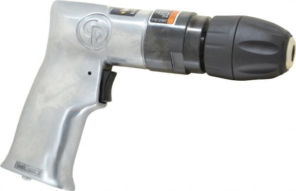 Chicago Pneumatic - 3/8" Keyless Chuck - Pistol Grip Handle, 2,400 RPM, 1.42 LPS, 3 CFM, 0.5 hp, 90 psi - Exact Tooling