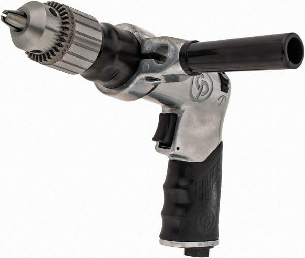 Chicago Pneumatic - 1/2" Reversible Keyed Chuck - Pistol Grip Handle, 500 RPM, 3.54 LPS, 7.5 CFM, 0.5 hp, 90 psi - Exact Tooling