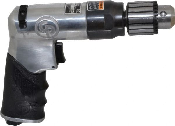Chicago Pneumatic - 3/8" Reversible Keyed Chuck - Pistol Grip Handle, 4,200 RPM, 3.54 LPS, 7.5 CFM, 0.5 hp, 90 psi - Exact Tooling
