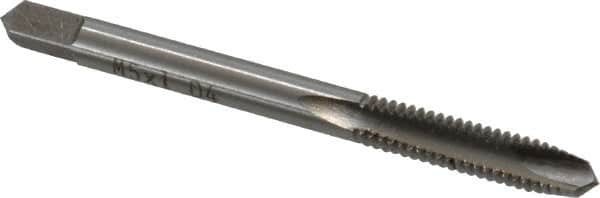 Interstate - M5x1.00 Metric Special, 2 Flute, Bright Finish, High Speed Steel Spiral Point Tap - Plug Chamfer, Right Hand Thread, 2-3/8" OAL, 7/8" Thread Length - Exact Tooling
