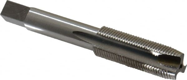 Interstate - M14x1.25 Metric Fine, 3 Flute, Bright Finish, High Speed Steel Spiral Point Tap - Plug Chamfer, Right Hand Thread, 3-19/32" OAL, 1-21/32" Thread Length - Exact Tooling