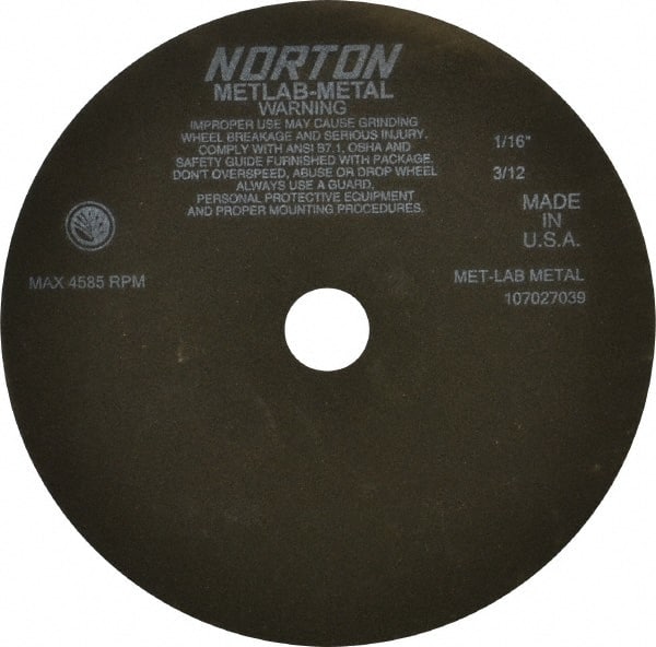 Norton - 10" 90 Grit Aluminum Oxide Cutoff Wheel - 1/16" Thick, 1-1/4" Arbor, 4,585 Max RPM, Use with Angle Grinders - Exact Tooling
