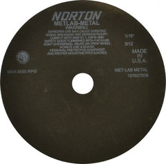 Norton - 10" 90 Grit Aluminum Oxide Cutoff Wheel - 1/16" Thick, 1-1/4" Arbor, 4,585 Max RPM, Use with Angle Grinders - Exact Tooling