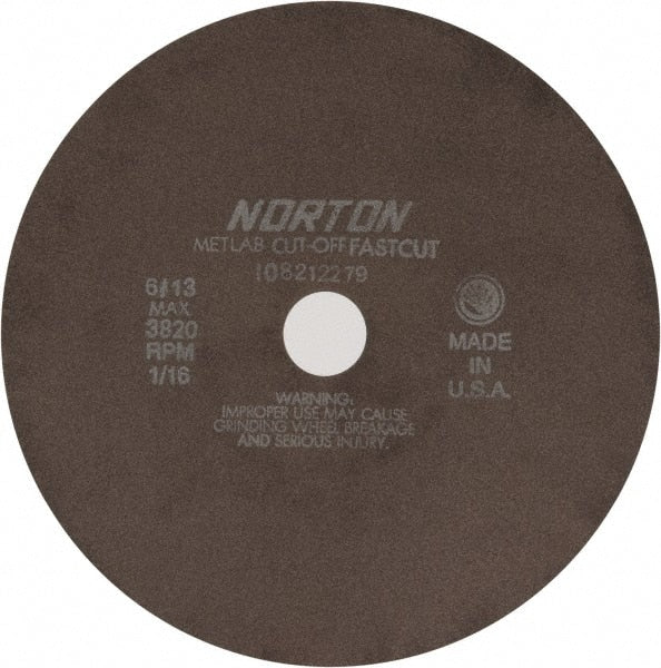 Norton - 10" 90 Grit Aluminum Oxide Cutoff Wheel - 1/16" Thick, 1-1/4" Arbor, 3,820 Max RPM, Use with Angle Grinders - Exact Tooling