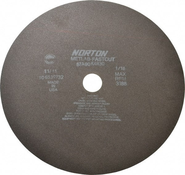 Norton - 12" 90 Grit Aluminum Oxide Cutoff Wheel - 1/16" Thick, 1-1/4" Arbor, 3,185 Max RPM, Use with Angle Grinders - Exact Tooling
