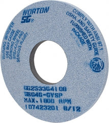 Norton - 14" Diam x 5" Hole x 1" Thick, G Hardness, 46 Grit Surface Grinding Wheel - Ceramic, Type 1, Coarse Grade, 1,800 Max RPM, Vitrified Bond, No Recess - Exact Tooling