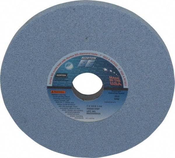 Norton - 7" Diam x 1-1/4" Hole x 1/2" Thick, I Hardness, 60 Grit Surface Grinding Wheel - Ceramic, Type 1, Medium Grade, 3,600 Max RPM, Vitrified Bond, No Recess - Exact Tooling
