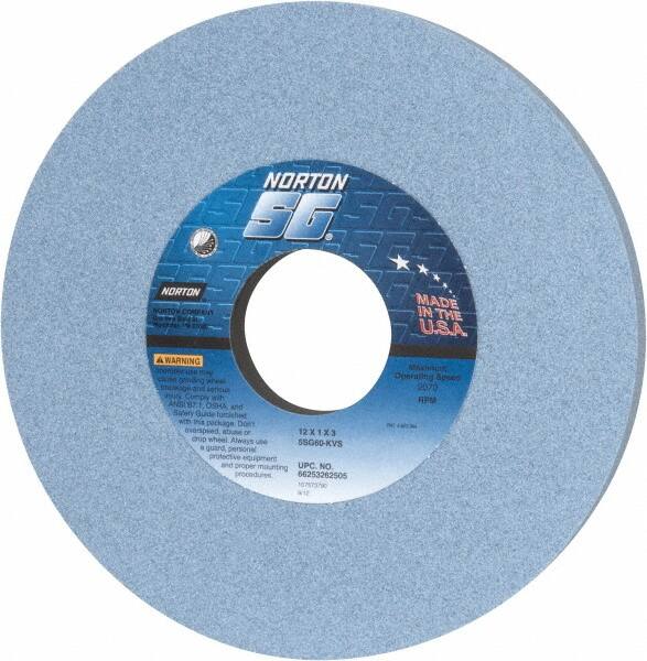 Norton - 12" Diam x 3" Hole x 1" Thick, K Hardness, 60 Grit Surface Grinding Wheel - Ceramic, Type 1, Medium Grade, 2,070 Max RPM, Vitrified Bond, No Recess - Exact Tooling