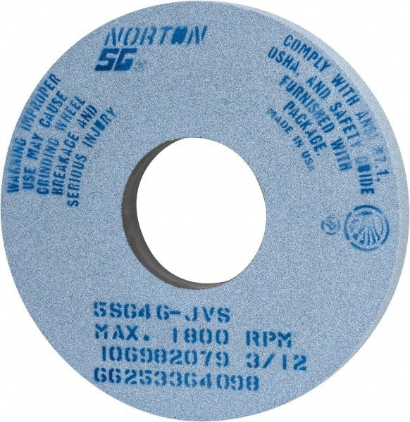 Norton - 14" Diam x 5" Hole x 1-1/2" Thick, J Hardness, 46 Grit Surface Grinding Wheel - Ceramic, Type 1, Coarse Grade, 1,800 Max RPM, Vitrified Bond, No Recess - Exact Tooling