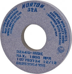 Norton - 14" Diam x 5" Hole x 1" Thick, I Hardness, 46 Grit Surface Grinding Wheel - Ceramic, Type 1, Coarse Grade, 1,800 Max RPM, Vitrified Bond, No Recess - Exact Tooling