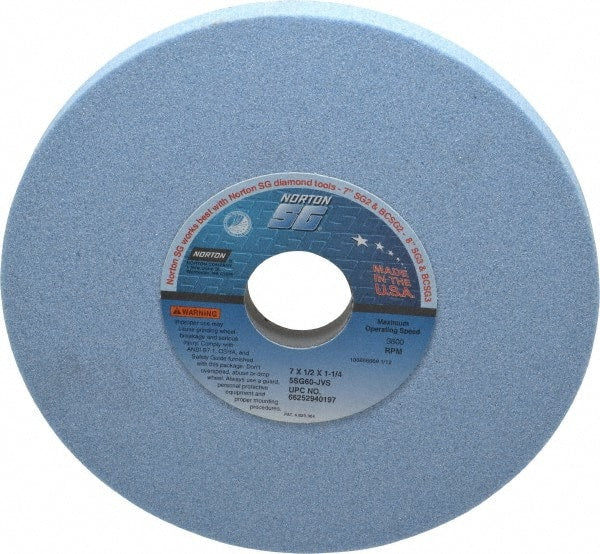 Norton - 7" Diam x 1-1/4" Hole x 1/2" Thick, J Hardness, 60 Grit Surface Grinding Wheel - Ceramic, Type 1, Medium Grade, 3,600 Max RPM, Vitrified Bond, No Recess - Exact Tooling