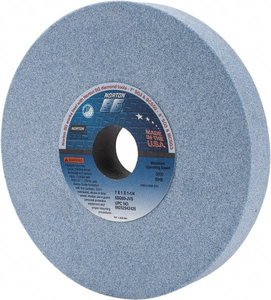 Norton - 7" Diam x 1-1/4" Hole x 1" Thick, J Hardness, 60 Grit Surface Grinding Wheel - Ceramic, Type 1, Medium Grade, 3,600 Max RPM, Vitrified Bond, No Recess - Exact Tooling