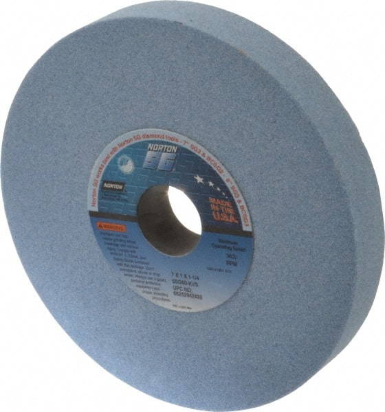 Norton - 7" Diam x 1-1/4" Hole x 1" Thick, K Hardness, 60 Grit Surface Grinding Wheel - Ceramic, Type 1, Medium Grade, 3,600 Max RPM, Vitrified Bond, No Recess - Exact Tooling