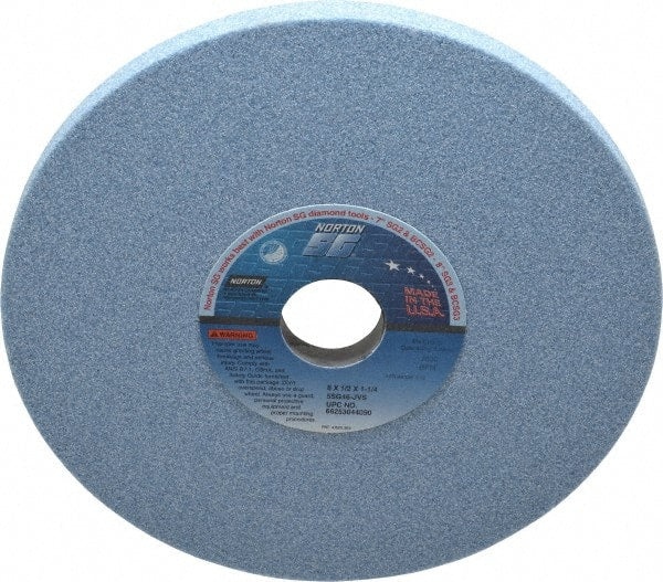 Norton - 8" Diam x 1-1/4" Hole x 1/2" Thick, J Hardness, 46 Grit Surface Grinding Wheel - Ceramic, Type 1, Coarse Grade, 3,600 Max RPM, Vitrified Bond, No Recess - Exact Tooling