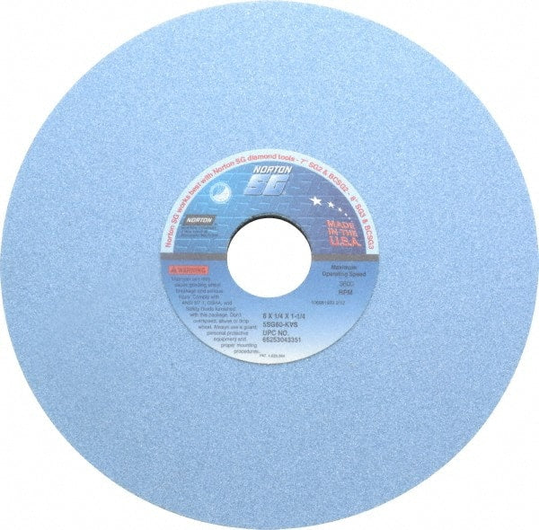 Norton - 8" Diam x 1-1/4" Hole x 1/4" Thick, K Hardness, 60 Grit Surface Grinding Wheel - Ceramic, Type 1, Medium Grade, 3,600 Max RPM, Vitrified Bond, No Recess - Exact Tooling