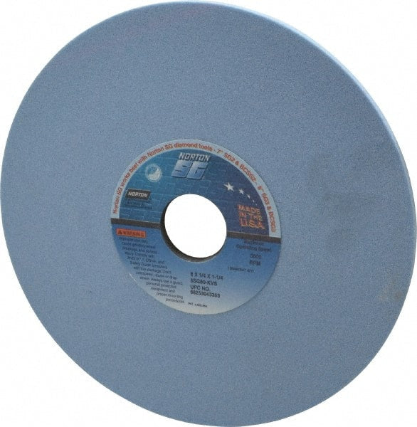 Norton - 8" Diam x 1-1/4" Hole x 1/4" Thick, K Hardness, 80 Grit Surface Grinding Wheel - Ceramic, Type 1, Medium Grade, 3,600 Max RPM, Vitrified Bond, No Recess - Exact Tooling