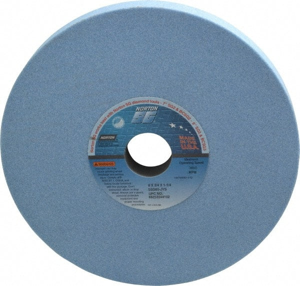 Norton - 8" Diam x 1-1/4" Hole x 3/4" Thick, J Hardness, 60 Grit Surface Grinding Wheel - Ceramic, Type 1, Medium Grade, 3,600 Max RPM, Vitrified Bond, No Recess - Exact Tooling